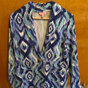 Lilly Pulitzer Blue Swish Skipped a Beach Allover  Mindy Cardigan Blazer Medium